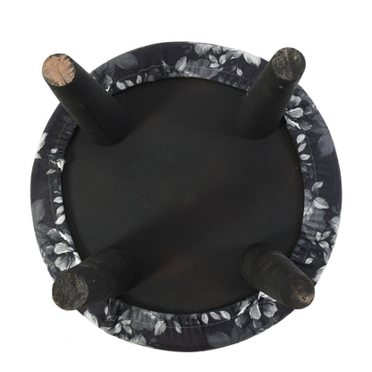 Warli Ottoman Stool - Printed Silver - Clover Home Furnishings