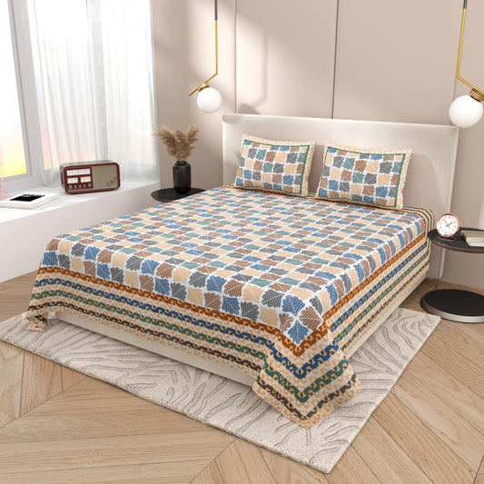 Tista 310 TC Cotton Bed Sheet with 2 Pillow Covers - Printed