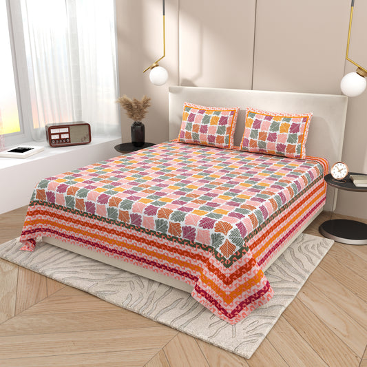 Tista 310 TC Cotton Bed Sheet with 2 Pillow Covers - Printed