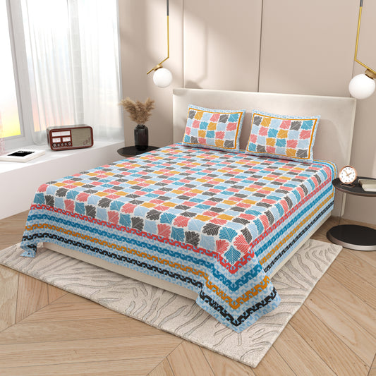 Tista 310 TC Cotton Bed Sheet with 2 Pillow Covers - Printed
