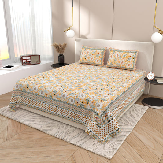 Tista 310 TC Cotton Bed Sheet with 2 Pillow Covers - Printed