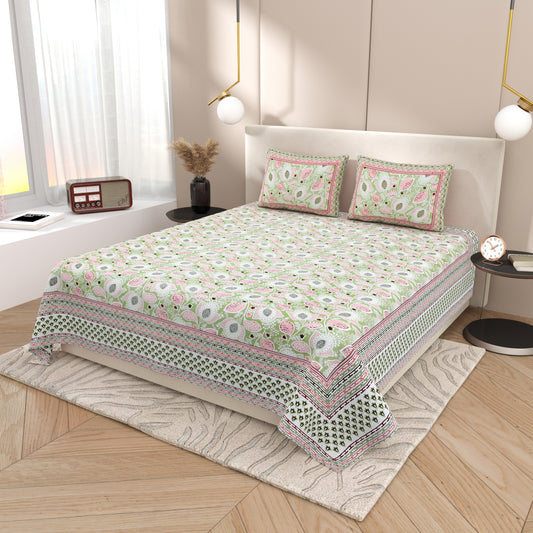 Tista 310 TC Cotton Bed Sheet with 2 Pillow Covers - Printed