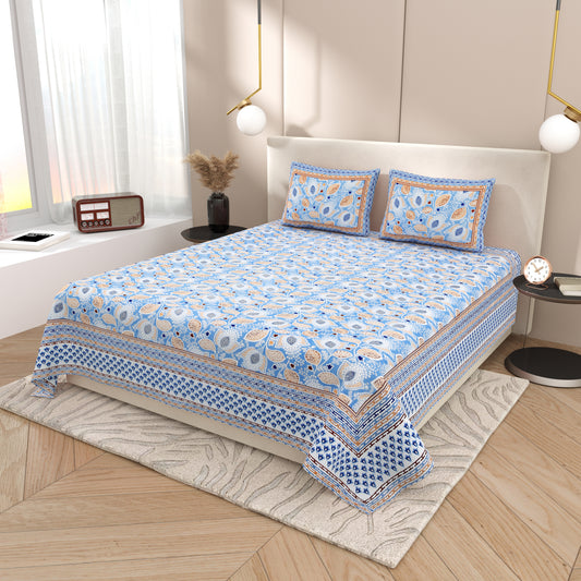 Tista 310 TC Cotton Bed Sheet with 2 Pillow Covers - Printed