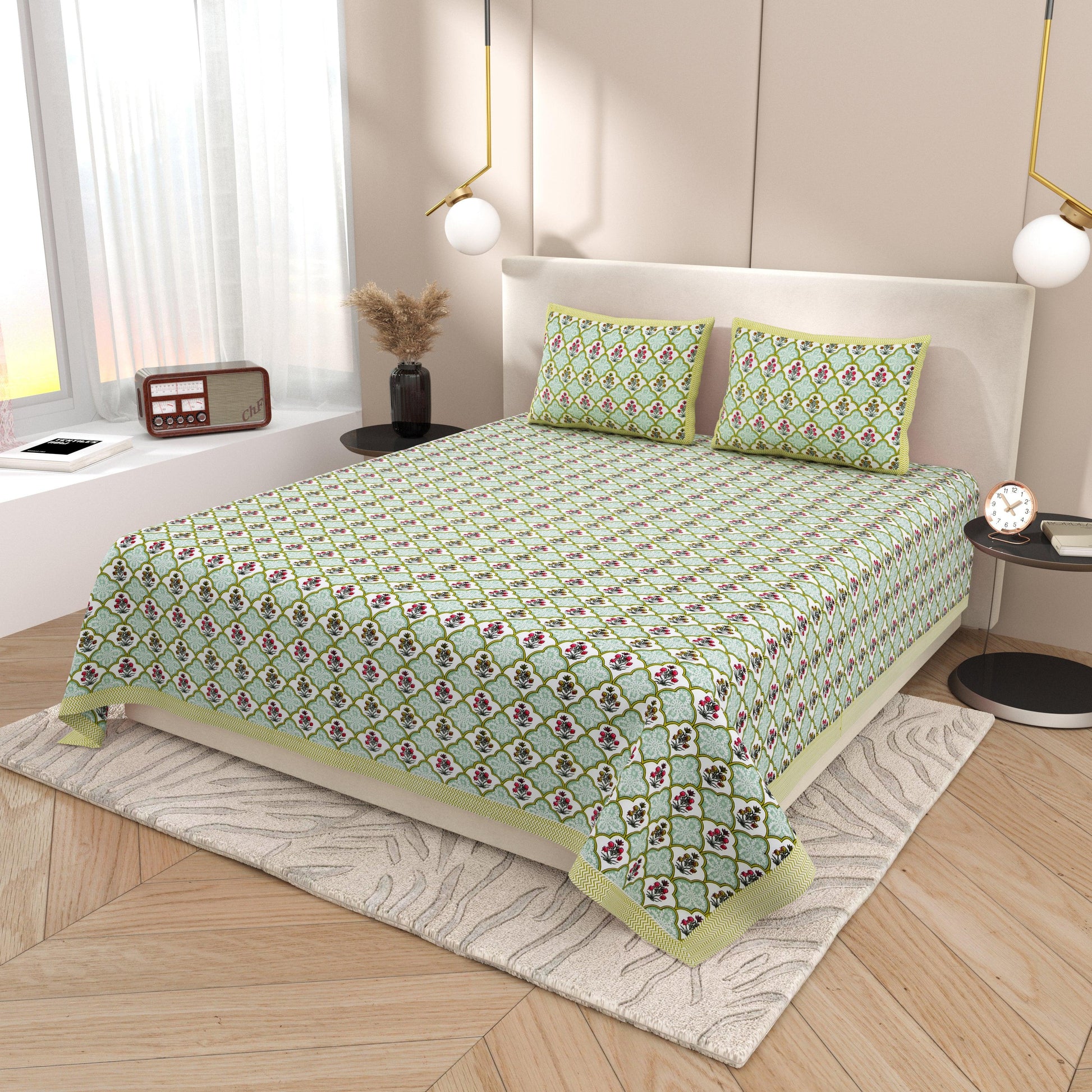 Tista 310 TC Cotton Bed Sheet with 2 Pillow Covers - Printed - Clover Home Furnishings