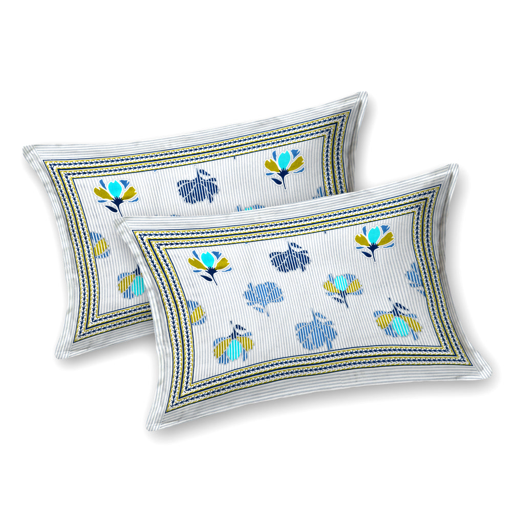 Tista 310 TC Cotton Bed Sheet with 2 Pillow Covers - Printed