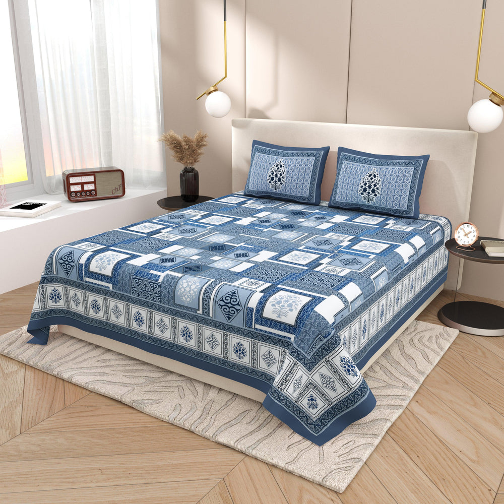 Tista 310 TC Cotton Bed Sheet with 2 Pillow Covers - Printed - Clover Home Furnishings