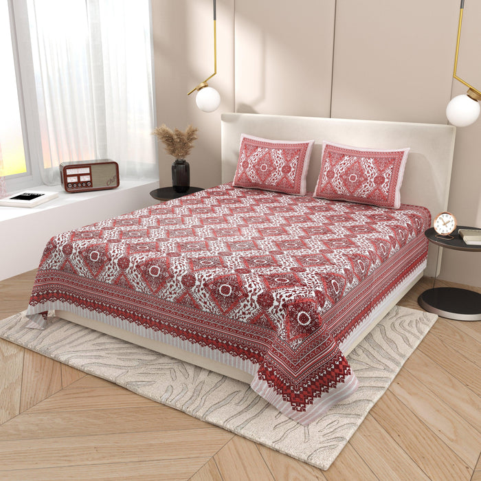Tista 310 TC Cotton Bed Sheet with 2 Pillow Covers - Printed - Clover Home Furnishings
