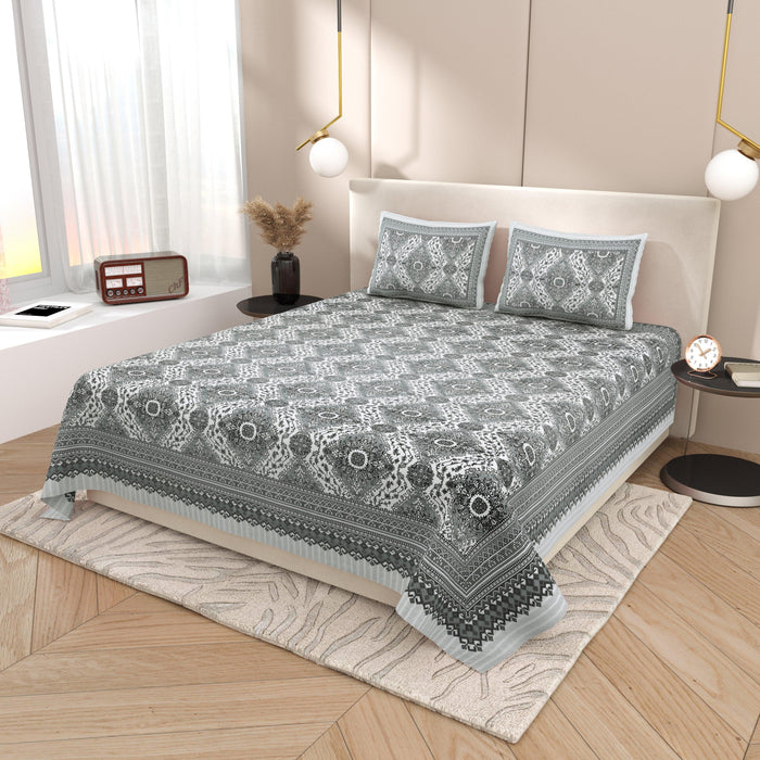 Tista 310 TC Cotton Bed Sheet with 2 Pillow Covers - Printed - Clover Home Furnishings
