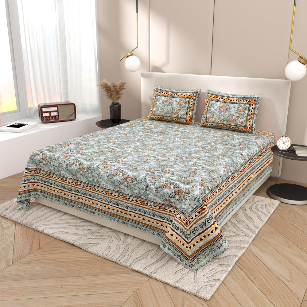 Tista 310 TC Cotton Bed Sheet with 2 Pillow Covers - Printed
