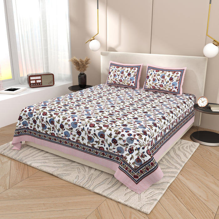 Tista 310 TC Cotton Bed Sheet with 2 Pillow Covers - Printed