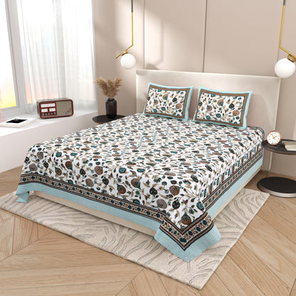 Tista 310 TC Cotton Bed Sheet with 2 Pillow Covers - Printed