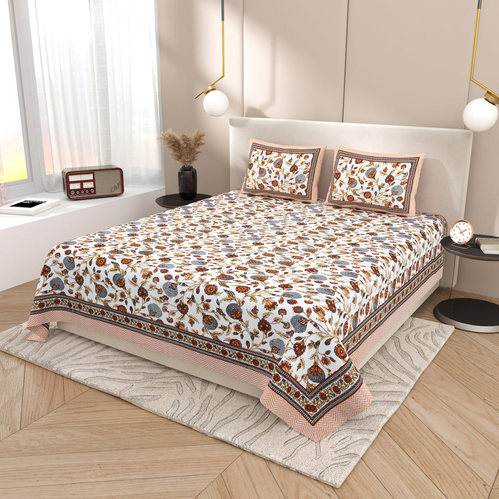 Tista 310 TC Cotton Bed Sheet with 2 Pillow Covers - Printed