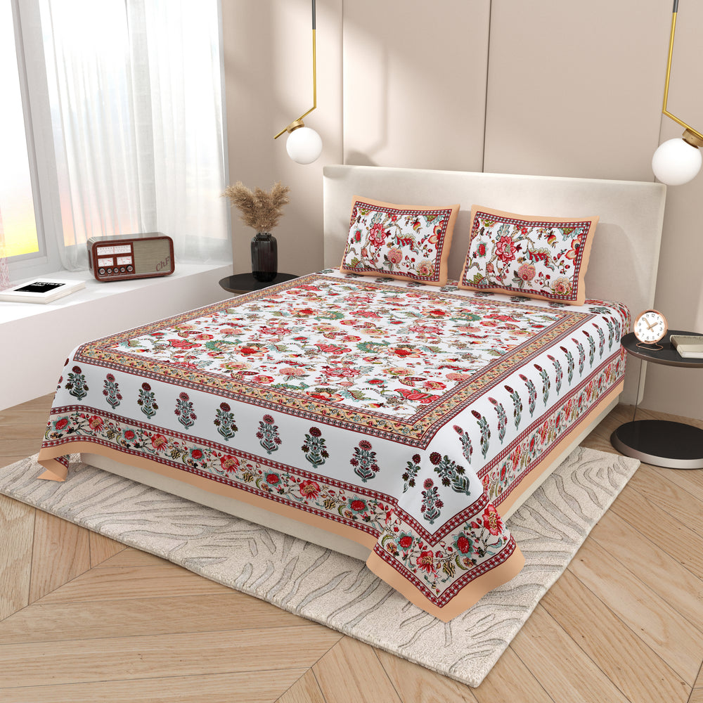 Tista 310 TC Cotton Bed Sheet with 2 Pillow Covers - Printed