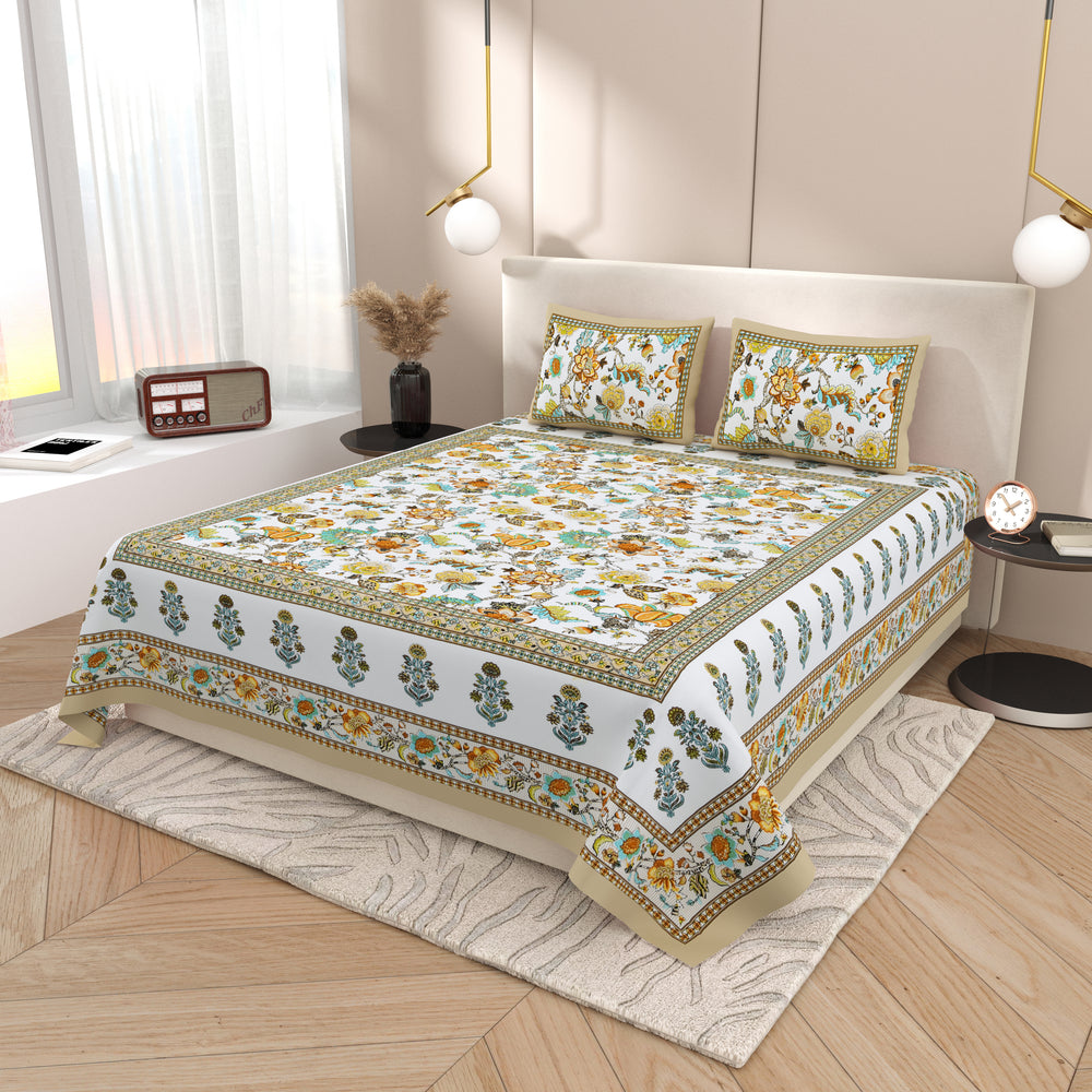 Tista 310 TC Cotton Bed Sheet with 2 Pillow Covers - Printed