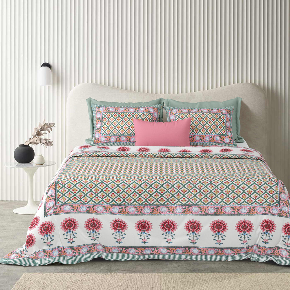 Tista 310 TC Cotton Bed Sheet with 2 Pillow Covers - Printed - Clover Home Furnishings