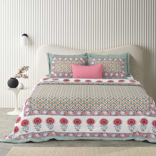 Tista 310 TC Cotton Bed Sheet with 2 Pillow Covers - Printed - Clover Home Furnishings