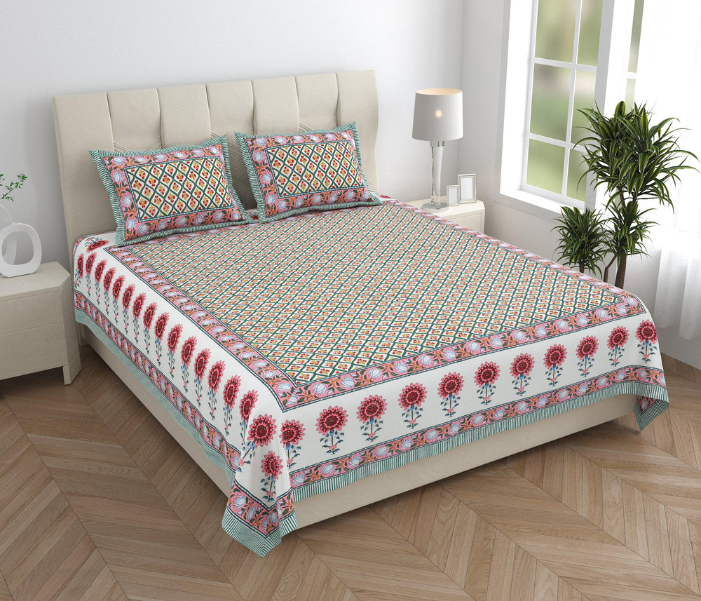 Tista 310 TC Cotton Bed Sheet with 2 Pillow Covers - Printed - Clover Home Furnishings