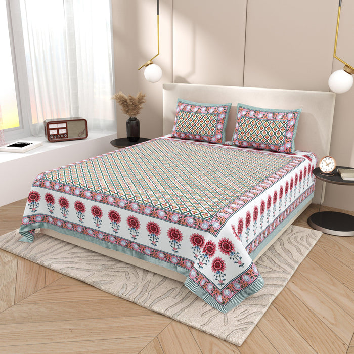 Tista 310 TC Cotton Bed Sheet with 2 Pillow Covers - Printed - Clover Home Furnishings