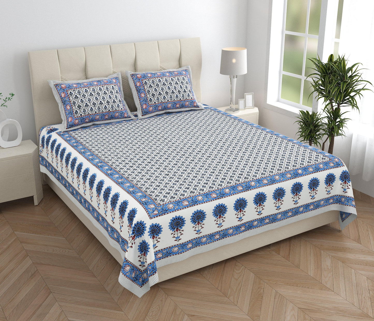Tista 310 TC Cotton Bed Sheet with 2 Pillow Covers - Printed - Clover Home Furnishings