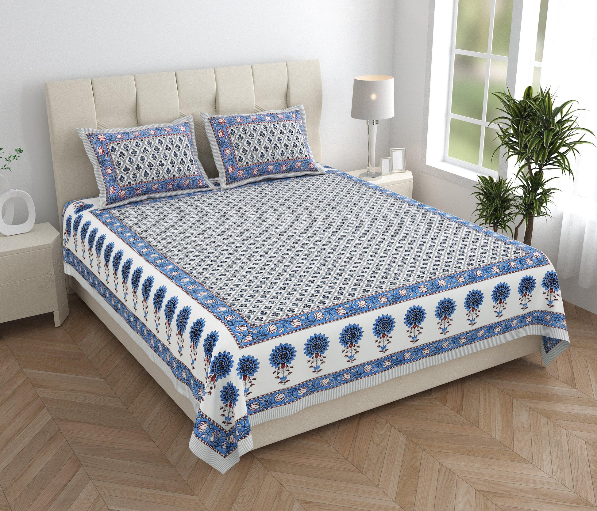 Tista 310 TC Cotton Bed Sheet with 2 Pillow Covers - Printed - Clover Home Furnishings