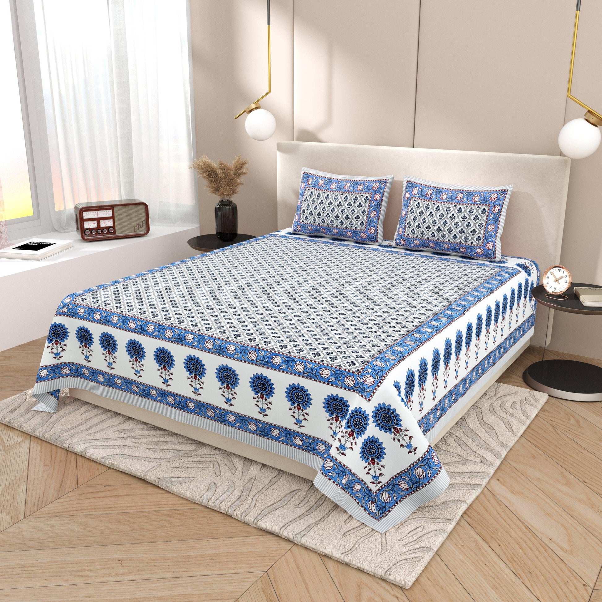Tista 310 TC Cotton Bed Sheet with 2 Pillow Covers - Printed - Clover Home Furnishings