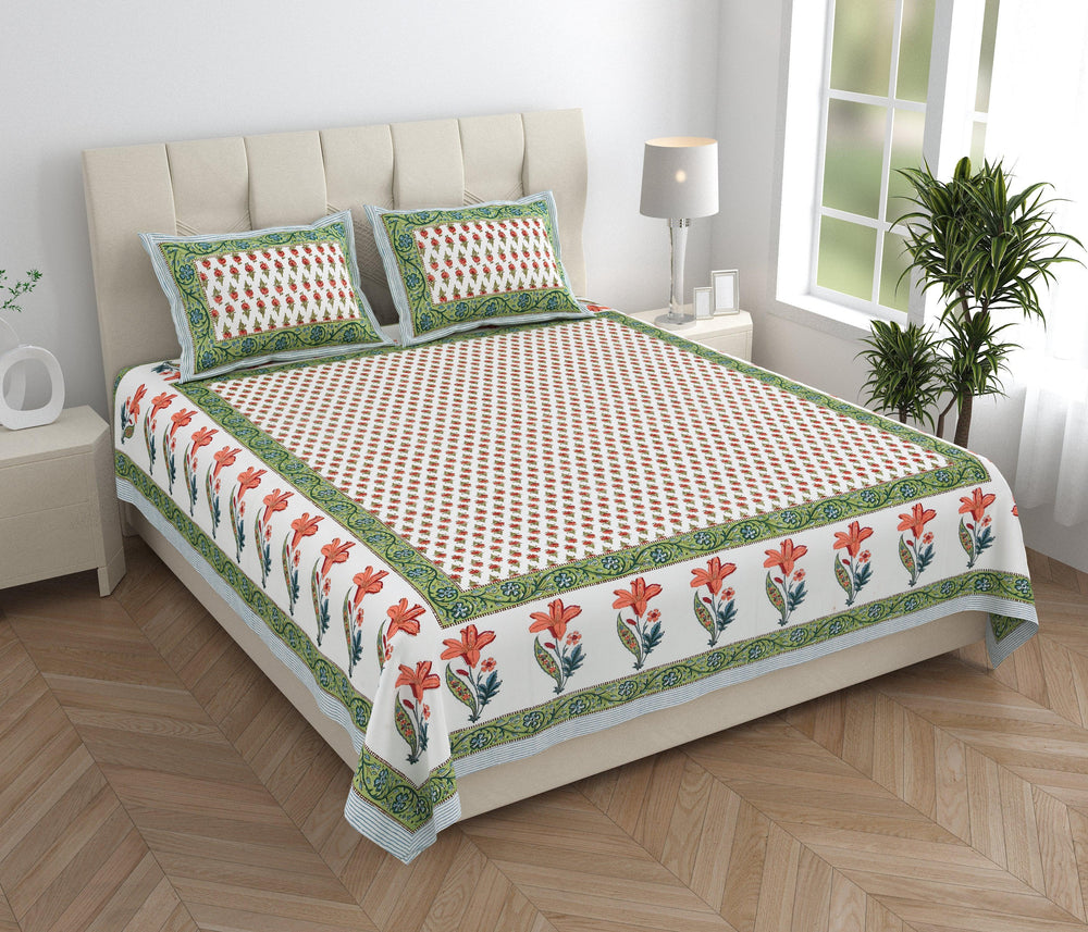 Tista 310 TC Cotton Bed Sheet with 2 Pillow Covers - Printed - Clover Home Furnishings