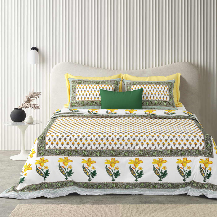 Tista 310 TC Cotton Bed Sheet with 2 Pillow Covers - Printed - Clover Home Furnishings