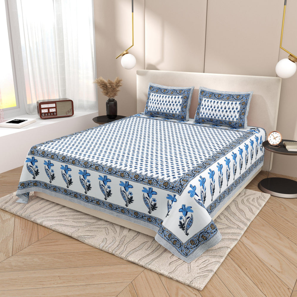 Tista 310 TC Cotton Bed Sheet with 2 Pillow Covers - Printed - Clover Home Furnishings