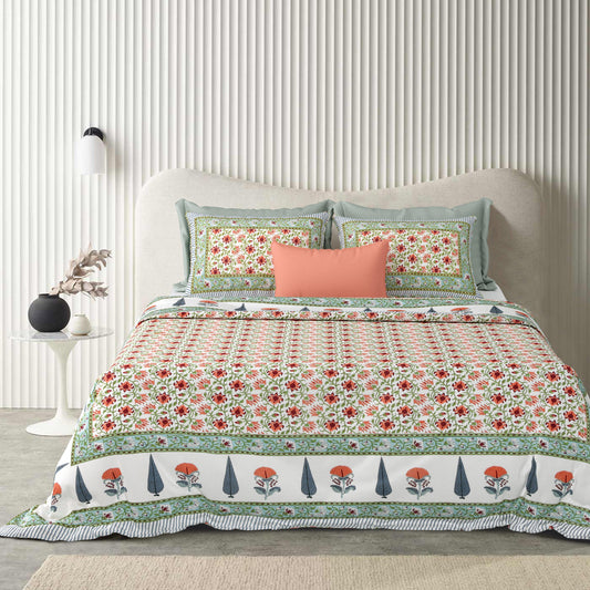 Tista 310 TC Cotton Bed Sheet with 2 Pillow Covers - Printed - Clover Home Furnishings