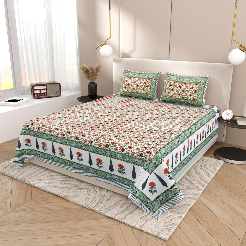 Tista 310 TC Cotton Bed Sheet with 2 Pillow Covers - Printed - Clover Home Furnishings