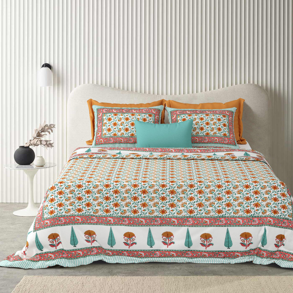Tista 310 TC Cotton Bed Sheet with 2 Pillow Covers - Printed - Clover Home Furnishings