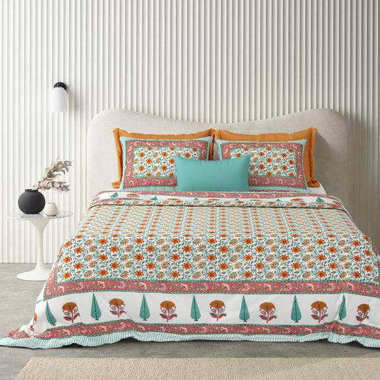 Tista 310 TC Cotton Bed Sheet with 2 Pillow Covers - Printed - Clover Home Furnishings