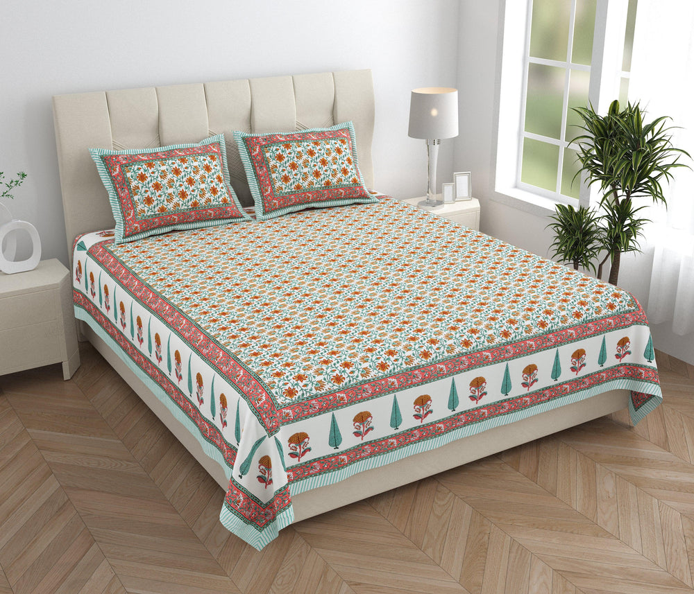 Tista 310 TC Cotton Bed Sheet with 2 Pillow Covers - Printed - Clover Home Furnishings