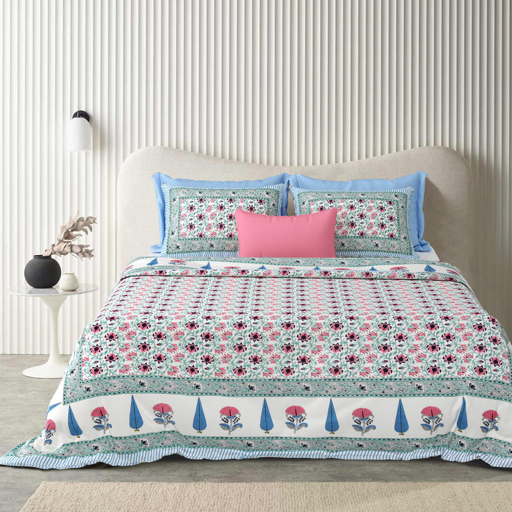 Tista 310 TC Cotton Bed Sheet with 2 Pillow Covers - Printed - Clover Home Furnishings