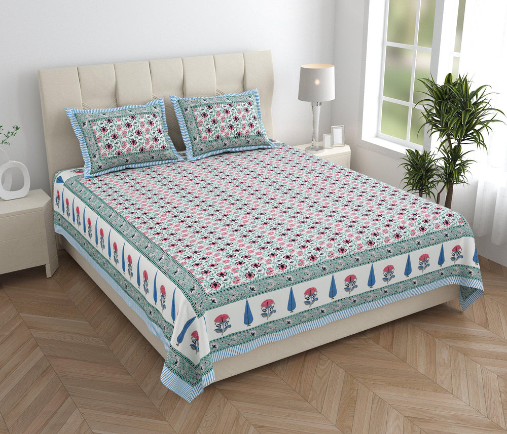 Tista 310 TC Cotton Bed Sheet with 2 Pillow Covers - Printed - Clover Home Furnishings