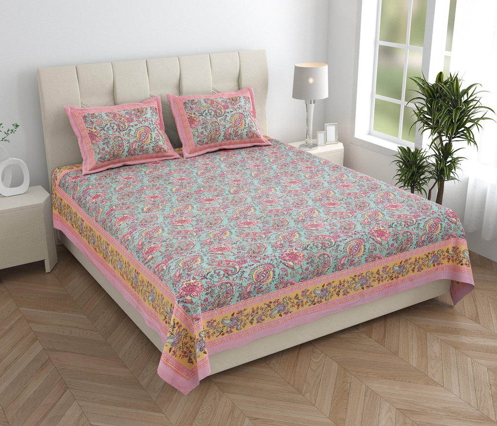 Tista 310 TC Cotton Bed Sheet with 2 Pillow Covers - Printed - Clover Home Furnishings