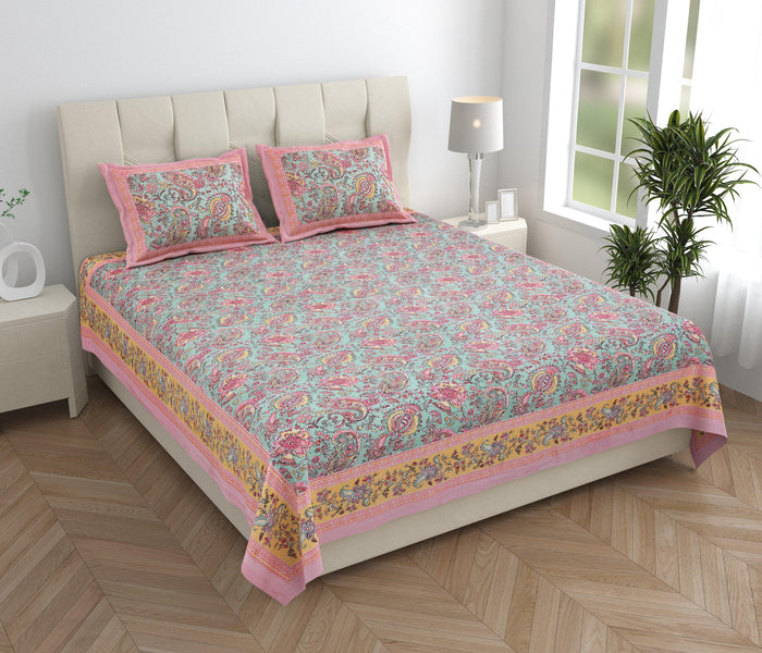 Tista 310 TC Cotton Bed Sheet with 2 Pillow Covers - Printed - Clover Home Furnishings