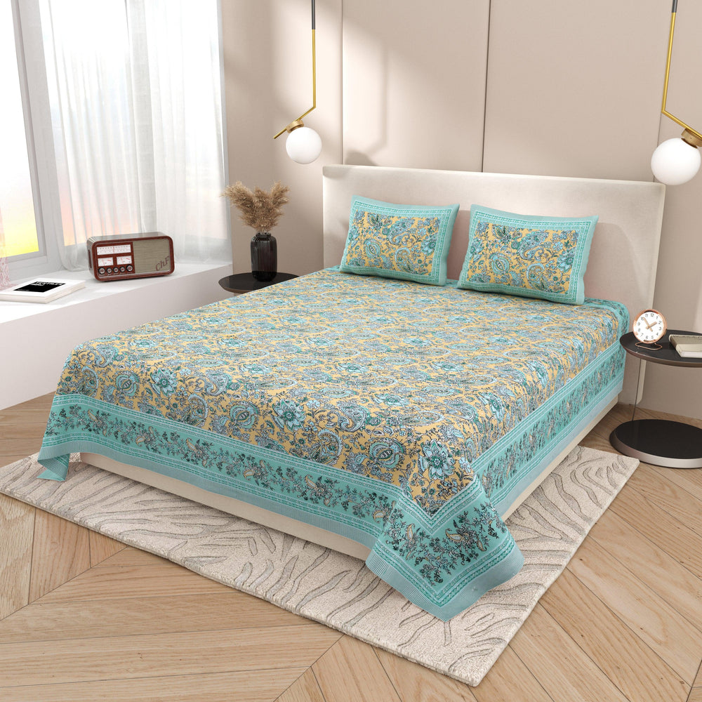 Tista 310 TC Cotton Bed Sheet with 2 Pillow Covers - Printed - Clover Home Furnishings