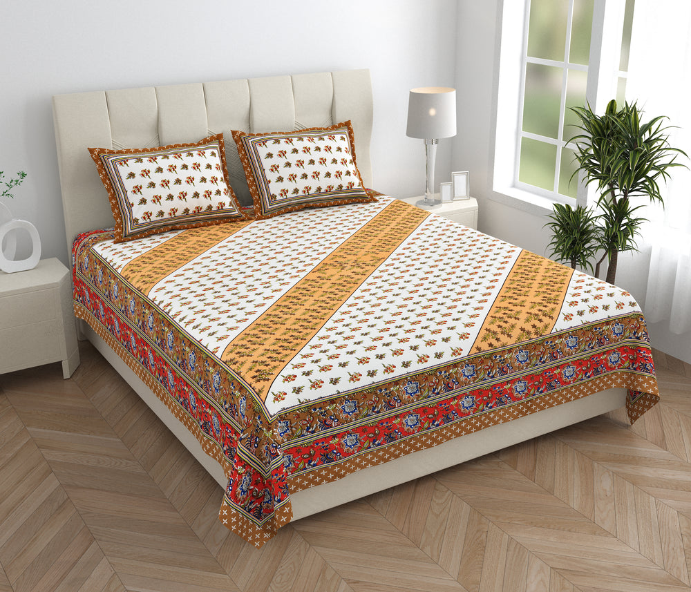 Tista 310 TC Cotton Bed Sheet with 2 Pillow Covers - Printed