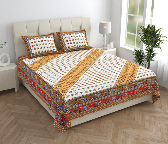 Tista 310 TC Cotton Bed Sheet with 2 Pillow Covers - Printed