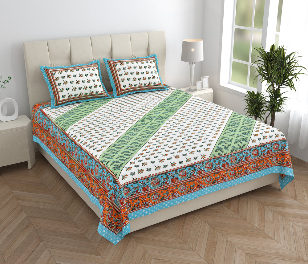 Tista 310 TC Cotton Bed Sheet with 2 Pillow Covers - Printed
