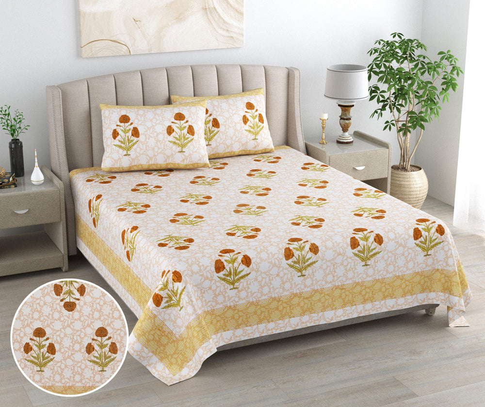 Mahanadi 310 TC Cotton Bed Sheet with 2 Pillow Covers - Printed - Clover Home Furnishings