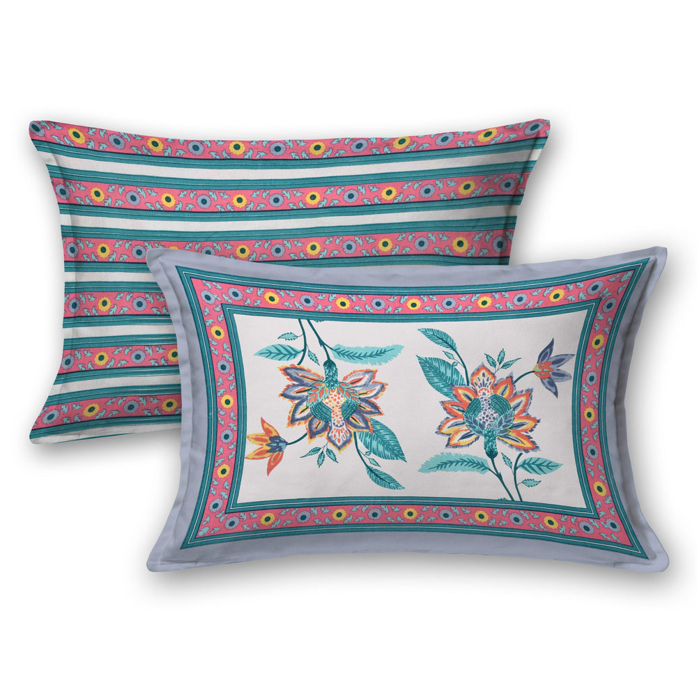 Mahanadi 310 TC Cotton Bed Sheet with 2 Pillow Covers - Printed - Clover Home Furnishings