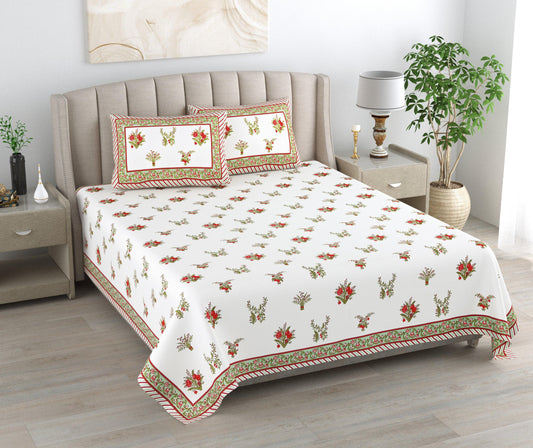 Mahanadi 310 TC Cotton Bed Sheet with 2 Pillow Covers - Printed - Clover Home Furnishings