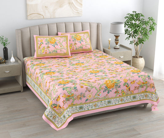 Mahanadi 310 TC Cotton Bed Sheet with 2 Pillow Covers - Printed - Clover Home Furnishings