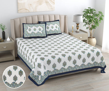 Mahanadi 310 TC Cotton Bed Sheet with 2 Pillow Covers - Printed - Clover Home Furnishings