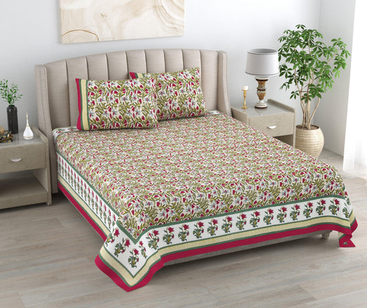 Mahanadi 310 TC Cotton Bed Sheet with 2 Pillow Covers - Printed - Clover Home Furnishings