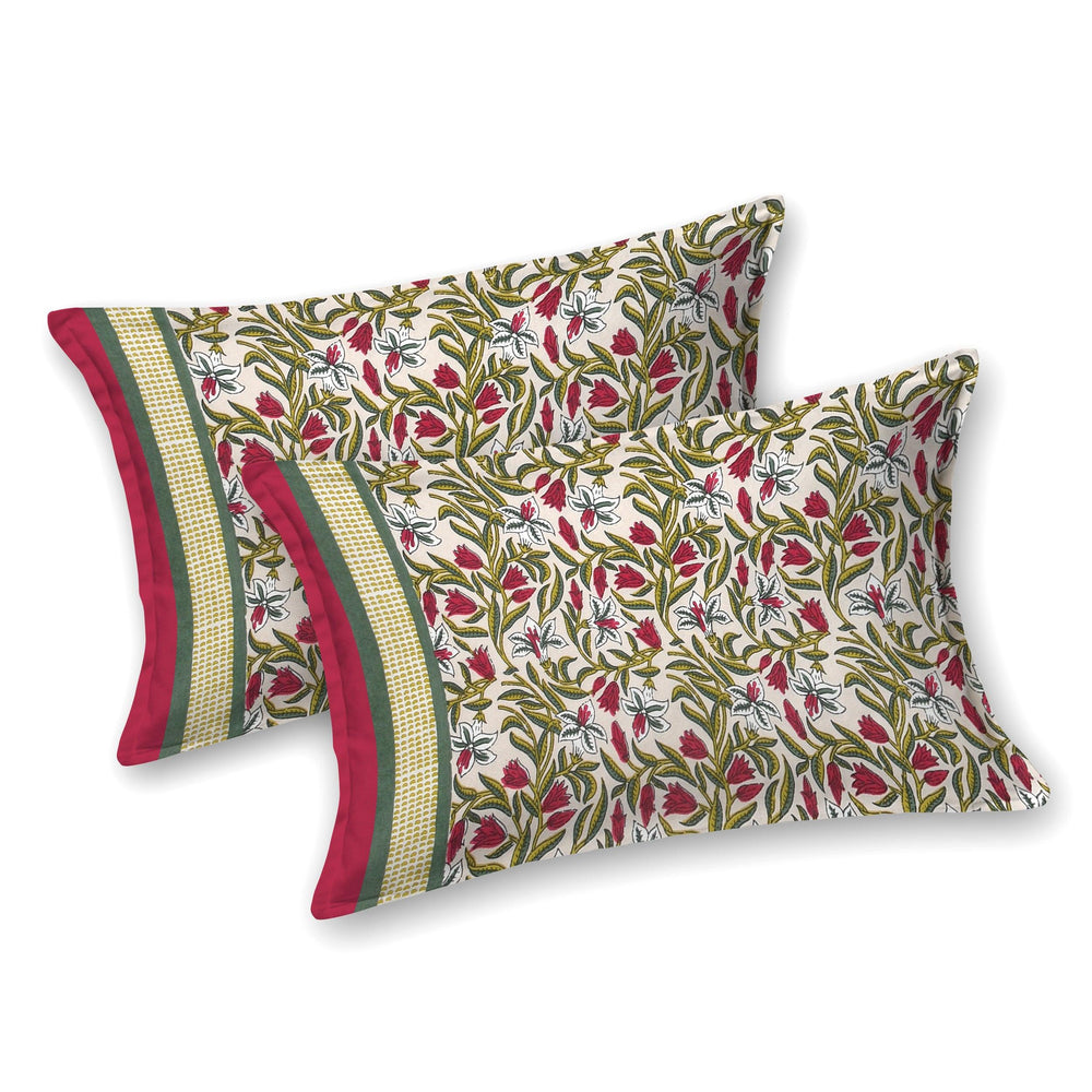 Mahanadi 310 TC Cotton Bed Sheet with 2 Pillow Covers - Printed - Clover Home Furnishings