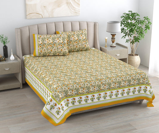 Mahanadi 310 TC Cotton Bed Sheet with 2 Pillow Covers - Printed - Clover Home Furnishings