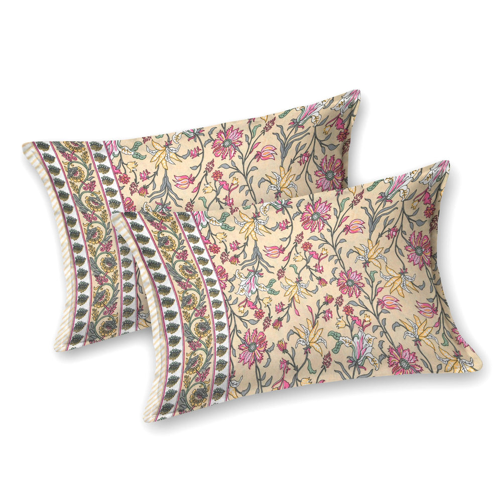 Mahanadi 310 TC Cotton Bed Sheet with 2 Pillow Covers - Printed - Clover Home Furnishings